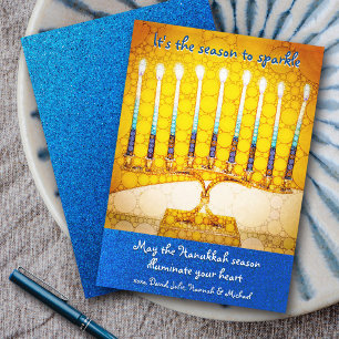 Cartão De Festividades Menorá Amarela de Hanukkah Temporada para Brilhar