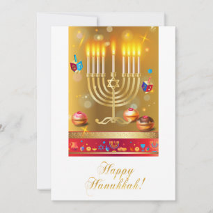 Cartão De Festividades Menorá Feliz Hanukkah e dreidels Feriado Judaico