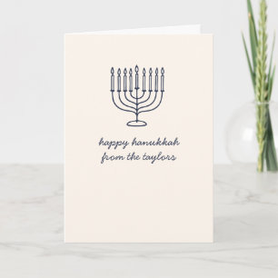 Cartão De Festividades Menorá Personalizada de Hanukkah com Letra Minimal
