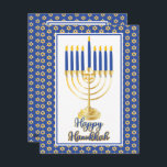 Cartão De Festividades Menorah com Luzes Feliz Foto da Família Hanukkah<br><div class="desc">Excelente para comemorar a temporada de Chanucá,  este design apresenta nosso gráfico vetorial da menorah original com caligrafia de texto,  saudação "Feliz Chanucá" na frente com sua foto familiar no verso juntamente com sua mensagem única. Design composto por Holiday Hearts Design (direitos reservados).</div>