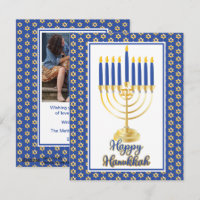 Menorah com Luzes Feliz Foto da Família Hanukkah
