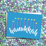 Cartão De Festividades Menorah Hanukkah Candles Star of David Blue<br><div class="desc">Itens temáticos de feriado projetados por Umua. Impresso e enviado pela Zazzle ou suas afiliadas.</div>