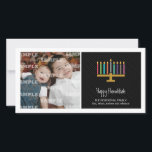 Cartão De Festividades Menorah preto colorido Hanukkah<br><div class="desc">Está aqui um gráfico do divertimento procura uns cartões de fotos de Hanukkah. Um menorah colorido destaca uma luz listrada - painel azul com sua mensagem especial embaixo. Adicione uma foto e personalize o texto como você gosta. Disponível em cores alternativas com produtos de harmonização.  



 



 


COM</div>