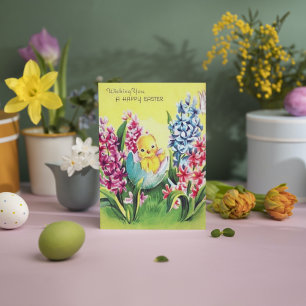 Cartão De Festividades Mensagem de adição do pintinho de Páscoa de ret