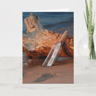 Cartão De Festividades Mensagem de Ano Novo em uma garrafa