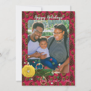 Cartão De Festividades Mensagem de Foto de Natal Moderno com Pinhas