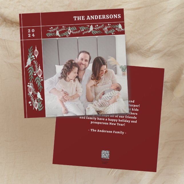 Cartão De Festividades Mensagem de Foto do Burgundy Foliage Garland (Criador carregado)