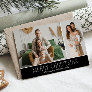 Cartão De Festividades Mensagem de Foto do Elegante 2 de Natal PRETO