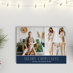 Cartão De Festividades Mensagem de Foto do Elegante de Natal do marinho 4
