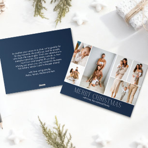 Cartão De Festividades Mensagem de Foto do Elegante de Natal do marinho 6