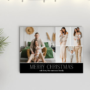 Cartão De Festividades Mensagem de Foto do Elegante de Natal NEGRO 4 Coll