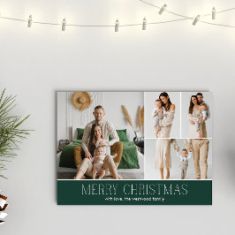 Cartão De Festividades Mensagem de Foto do Elegante de Natal VERDE 4 Coll