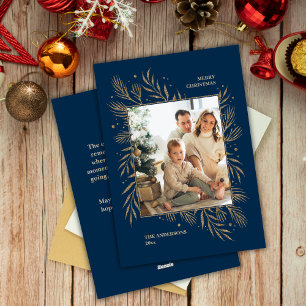 Cartão De Festividades Mensagem de Foto Personalizada de Natal Azul do Ma