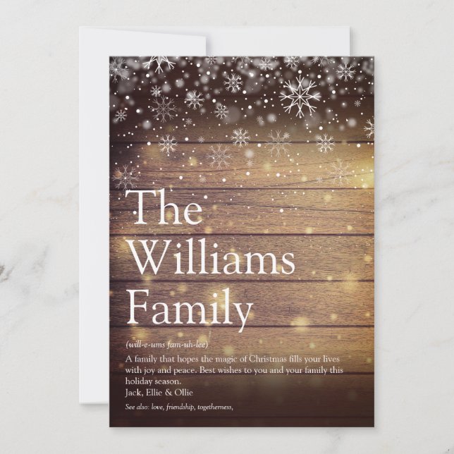 Cartão De Festividades Mensagem de Natal com Definição de Família em Made (Frente)