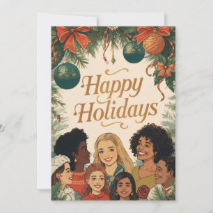 Cartão De Festividades Mensagem de Natal Vintage Feliz Ano Novo Família