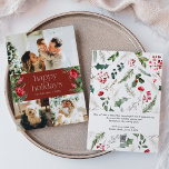 Cartão De Festividades Mensagem Personalizada 3 Foto Borgonha Vermelha Bo<br><div class="desc">Esta coleção apresenta florais vermelhos de aquarela,  bagas e verde de inverno com tipografia moderna e elegante,  com padrão botânico de inverno.</div>