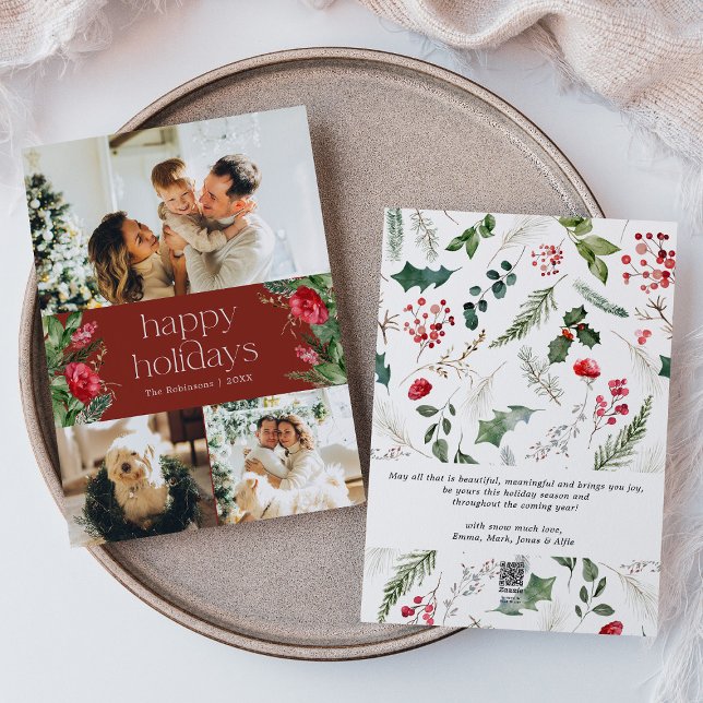 Cartão De Festividades Mensagem Personalizada 3 Foto Borgonha Vermelha Bo (Criador carregado)