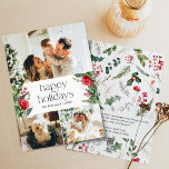 Cartão De Festividades Mensagem Personalizada 3 Foto Botânica de inverno<br><div class="desc">Esta coleção apresenta florais vermelhos de aquarela,  bagas e verde de inverno com tipografia moderna e elegante,  com padrão botânico de inverno.</div>
