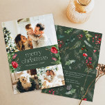 Cartão De Festividades Mensagem Personalizada 3 Foto - Natal Botânico Ver<br><div class="desc">Esta coleção apresenta florais vermelhos de aquarela,  bagas e verde de inverno com tipografia moderna e elegante,  com padrão botânico de inverno.</div>