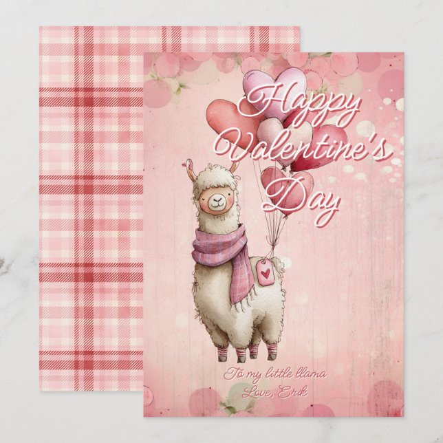 Cartão De Festividades Mensagem Personalizada Llama Animal Dia dos Namora (Frente/Verso)