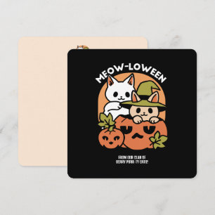 Cartão De Festividades Meow-Loween - Desenho de Gato Festivo de Halloween