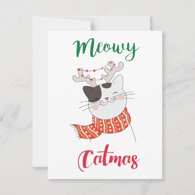 Cartão De Festividades Meowy Catmas, Cat Feliz Natal (Frente)