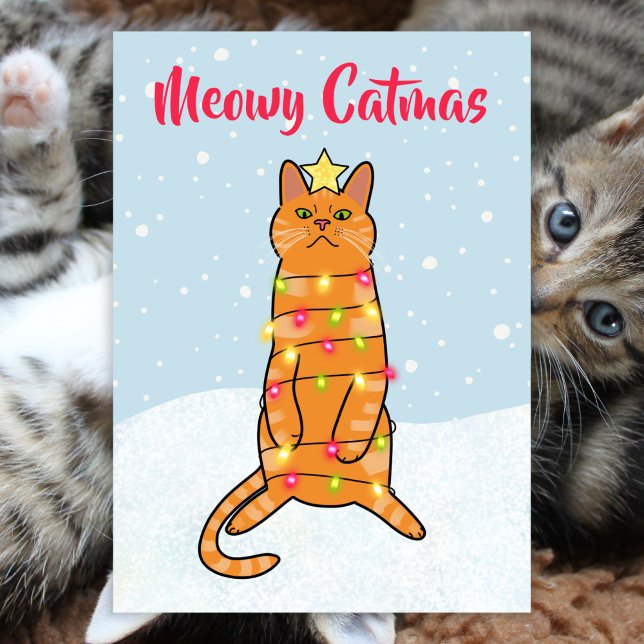 Cartão De Festividades Meowy catmas troça engraçada gato Semana de Natal (Criador carregado)