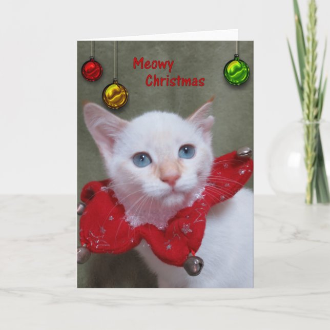 Cartão De Festividades Meowy Christmas - Flame Point Siamese (Frente)