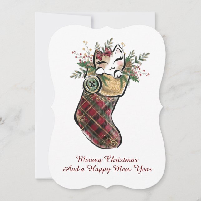 Cartão De Festividades Meowy Christmas Flat Holiday Card (Frente)