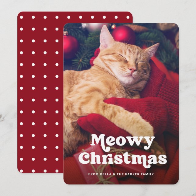 Cartão De Festividades Meowy Christmas | Foto do seu gato engraçada (Frente/Verso)