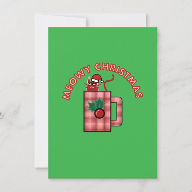 Cartão De Festividades MEOWY CHRISTMAS Holiday Greeting Card Green (Frente)