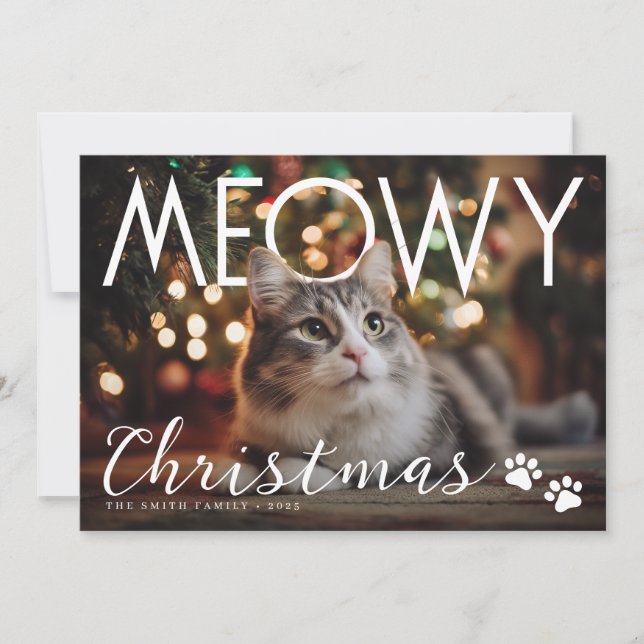 Cartão De Festividades Meowy Christmas Modern Photo Holiday Card (Frente)