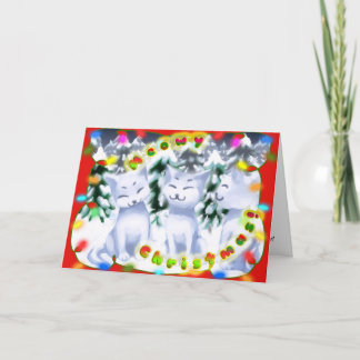 Cartão De Festividades Meowy Christmas! - Snow kittens card with border