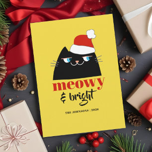 Cartão De Festividades Meowy e Gato Divertido e Brilhante de Natal