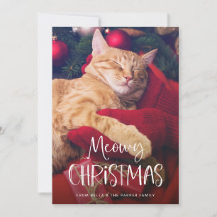Cartão De Festividades Meowy Natal Foto de Gato de Estimação Divertida