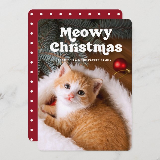 Cartão De Festividades Meowy Natal | Foto Engraçada do Seu Gato (Frente/Verso)