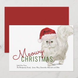 Cartão De Festividades Meowy Natal Gatinho Branco Persa Aquarela