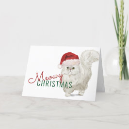 Cartão De Festividades Meowy Natal Gato Persa Branco Aquarela