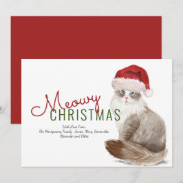 Cartão De Festividades Meowy Natal Gato Siberiano Chapéu de Papai Noel Aq