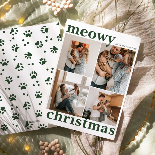 Cartão De Festividades Meowy Natal Pet Festa Moderno (Criador carregado)