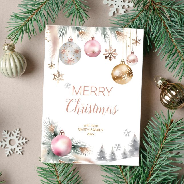 Cartão De Festividades Merda natalícia baubles metálicos (Merry Christmas holiday greeting template card instant digital download silver rose gold baubles)