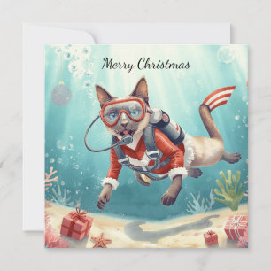 Cartão De Festividades Mergulhador de Natal temático submarino