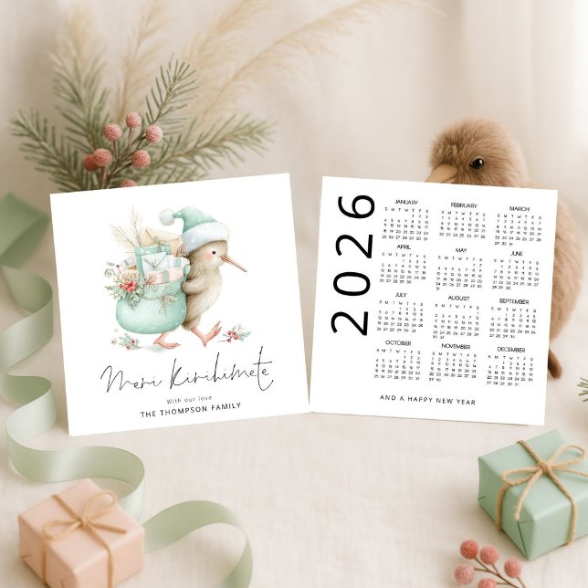 Cartão De Festividades Meri Kirihimete Kiwi 2026 Calendário NZ Natal (Criador carregado)