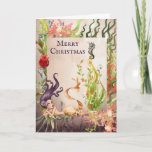 Cartão De Festividades Mermaid and Sea Life Merry Christmas Beach<br><div class="desc">This Happy Holidays Under the Sea Greeting Card features a beautiful watercolor mermaid and her holiday seaweed Christmas tree decorated with ornaments,  lights and a seahorse.  Inside Greeting ~ "Wishing You a Warm and Wonderful Holiday Season".  The greeting can be personalized to read as you wish.  ^</div>