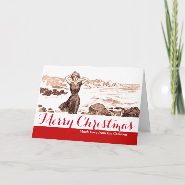 Cartão De Festividades Mermaid Beach Gibson Girl Victorian Antiguidade (Frente)