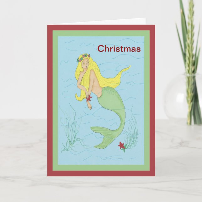 Cartão De Festividades Mermaid Card de Natal feliz (Frente)