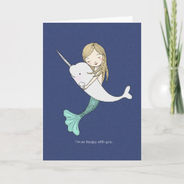 Cartão De Festividades Mermaid Narwhal I love you Valentine's day Card