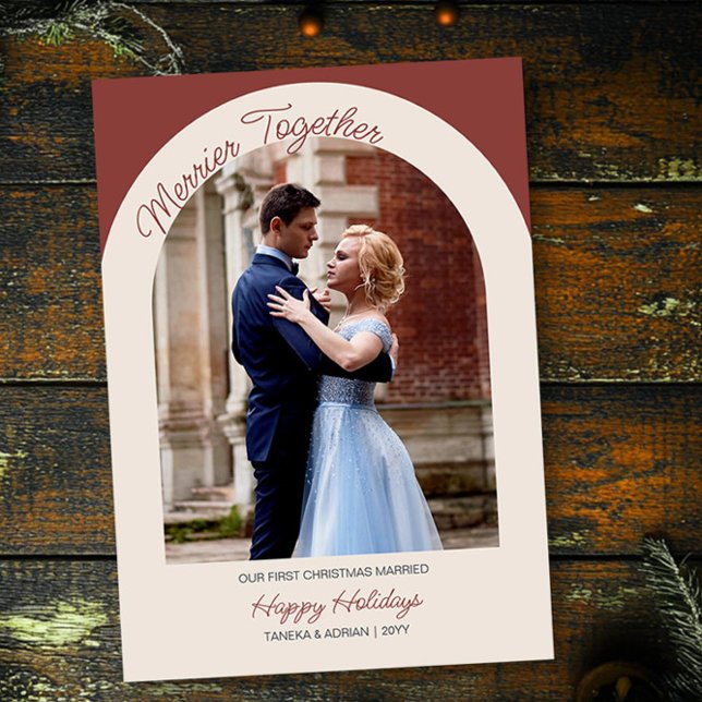Cartão De Festividades Merrier Juntos Arch Foto Moderno Simples (Merrier Together Christmas Photo Card by Darling & May)