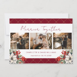Cartão De Festividades Merrier Together Red Newlywed 3 Photo Botanical