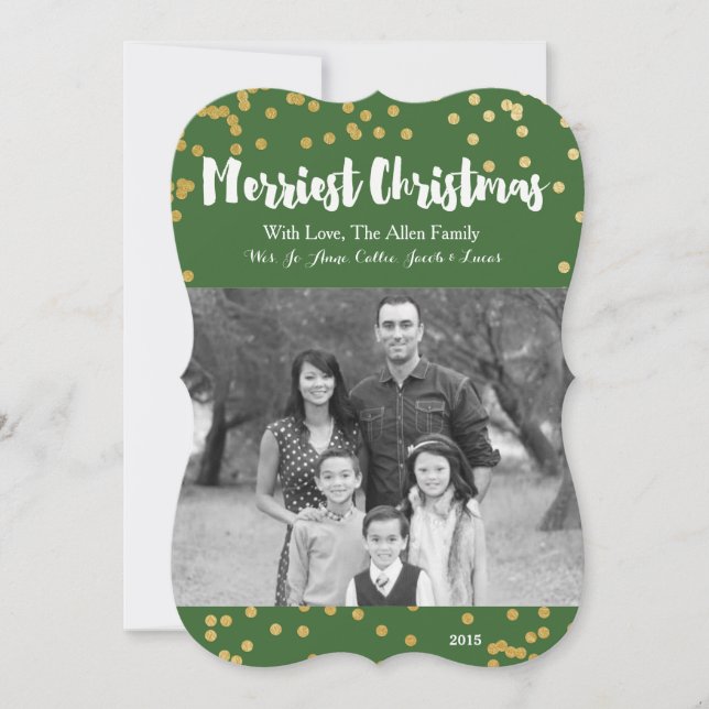 Cartão De Festividades Merriest Christmas - Green Gold Photo Card (Frente)
